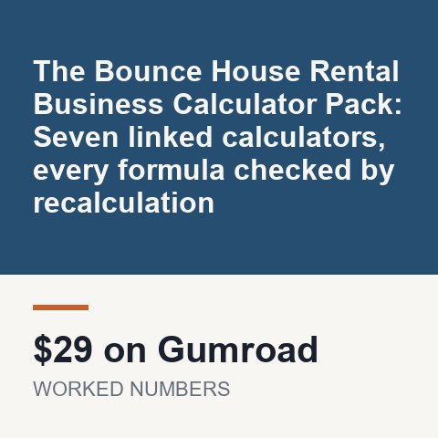 The Bounce House Rental Business Calculator Pack: Seven linked calculators, every formula checked by recalculation