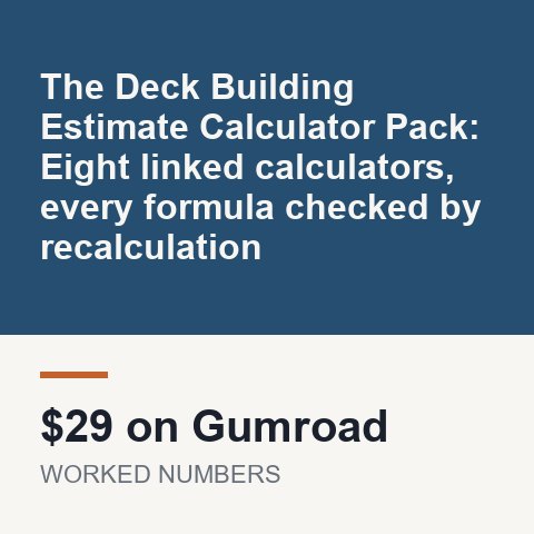 The Deck Building Estimate Calculator Pack: Eight linked calculators, every formula checked by recalculation