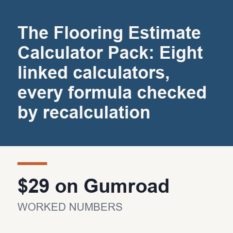 The Flooring Estimate Calculator Pack: Eight linked calculators, every formula checked by recalculation